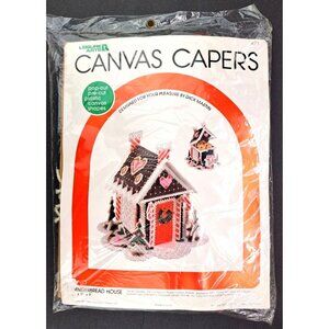 Vintage Leisure Arts Canvas Capers Gingerbread House Christmas Kit New Sealed